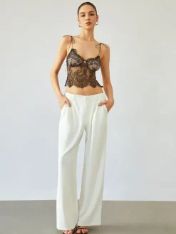 Best Tie Shoulder Floral Lace Crop Top Crop Tops|Tank Tops & Camis