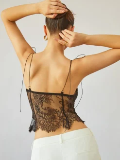 Best Tie Shoulder Floral Lace Crop Top Crop Tops|Tank Tops & Camis
