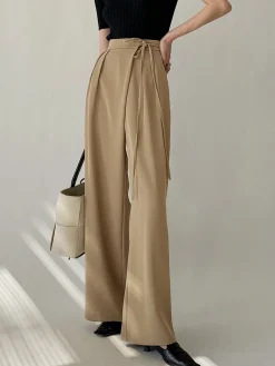 Sale Tie Waist Flowy Wide Leg Dress Pants Wide Leg|Pants