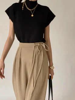Sale Tie Waist Flowy Wide Leg Dress Pants Wide Leg|Pants