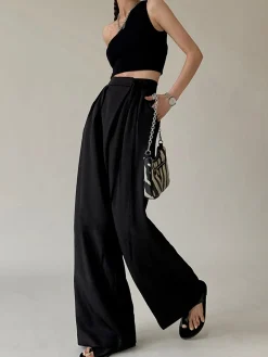 Sale Tie Waist Flowy Wide Leg Dress Pants Wide Leg|Pants