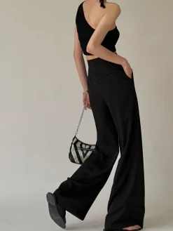 Sale Tie Waist Flowy Wide Leg Dress Pants Wide Leg|Pants