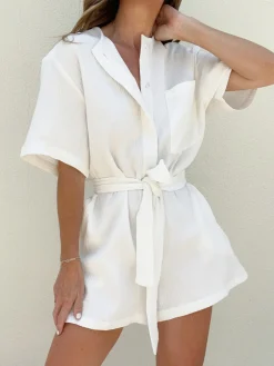 Sale Tied Cotton Jumpsuit White Dresses|Jumpsuits & Rompers