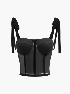 Clearance Tied Mesh Corset Crop Top Corset Tops|Crop Tops