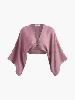 Tie-Front Long Sleeve Cropped Blouse Crop Tops|Blouses & Shirts