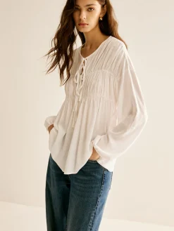 Sale Tie-Front Pleated Blouse Blouses & Shirts|Tops