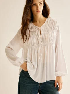 Sale Tie-Front Pleated Blouse Blouses & Shirts|Tops