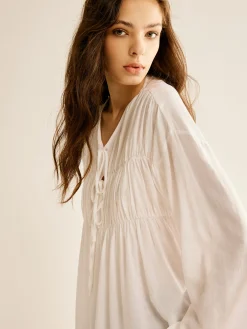 Sale Tie-Front Pleated Blouse Blouses & Shirts|Tops