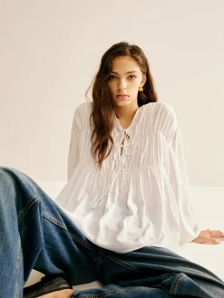 Sale Tie-Front Pleated Blouse Blouses & Shirts|Tops