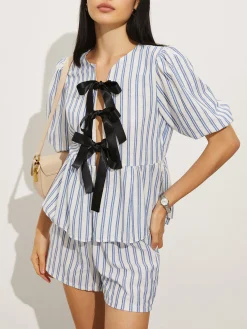 Tie-Front Stripe Shorts Set Shorts Sets|Shorts