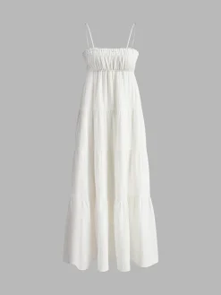 New Tiered Cami Long Dress White Dresses|Casual Dresses