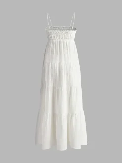 New Tiered Cami Long Dress White Dresses|Casual Dresses