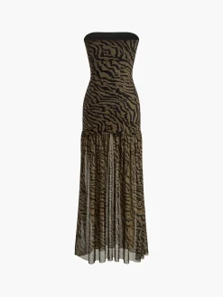 Discount Tiger Print Strapless Mesh Dress Casual Dresses|Cocktail & Party Dresses