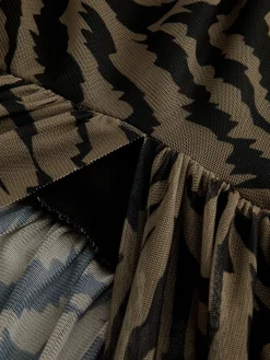 Discount Tiger Print Strapless Mesh Dress Casual Dresses|Cocktail & Party Dresses