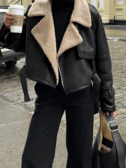 Clearance Too Blessed Sherpa Lined Shearling Leather Flight Jacket Outerwear|Jackets