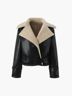 Clearance Too Blessed Sherpa Lined Shearling Leather Flight Jacket Outerwear|Jackets