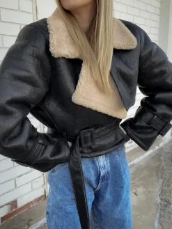 Clearance Too Blessed Sherpa Lined Shearling Leather Flight Jacket Outerwear|Jackets