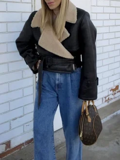 Clearance Too Blessed Sherpa Lined Shearling Leather Flight Jacket Outerwear|Jackets