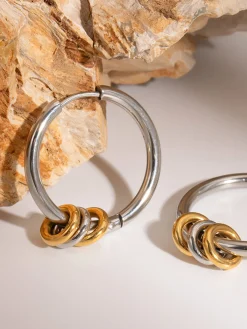 Outlet Tow Tone Beading Silver Hoop Earrings Earrings|Accessories