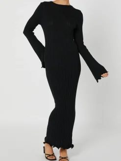 Tranquility Rib Open Back Long Sleeve Long Dress Sweater Dresses|Sweater Dresses