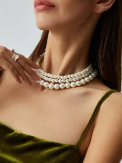 Sale Treble Layers Pearl Necklace Necklaces|Accessories