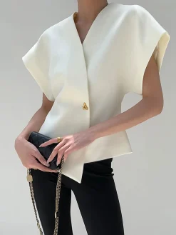 New Trendy V-Neck Button Down Blouse Blouses & Shirts|Tops