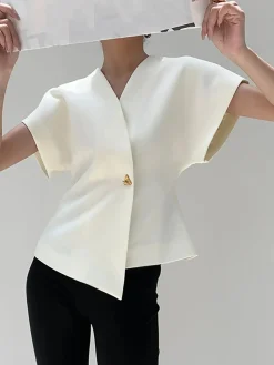 New Trendy V-Neck Button Down Blouse Blouses & Shirts|Tops