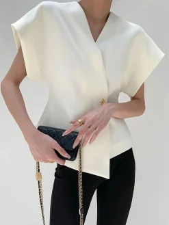 New Trendy V-Neck Button Down Blouse Blouses & Shirts|Tops