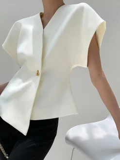 New Trendy V-Neck Button Down Blouse Blouses & Shirts|Tops