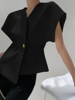 New Trendy V-Neck Button Down Blouse Blouses & Shirts|Tops