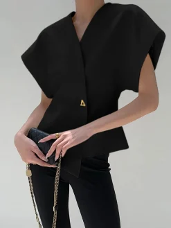 New Trendy V-Neck Button Down Blouse Blouses & Shirts|Tops