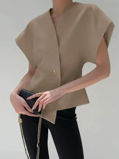 New Trendy V-Neck Button Down Blouse Blouses & Shirts|Tops