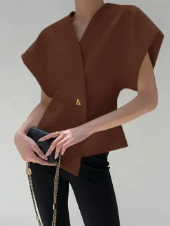 New Trendy V-Neck Button Down Blouse Blouses & Shirts|Tops