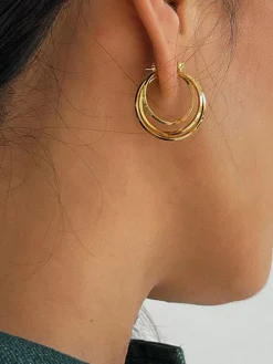 Online Triple Layered en Hoop Earrings Earrings|Accessories