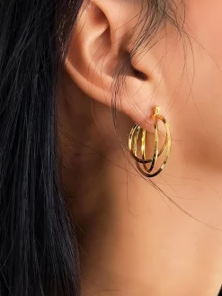 Online Triple Layered en Hoop Earrings Earrings|Accessories