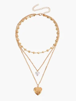 Online Triple Layered Heart Charm Necklace Necklaces|Accessories
