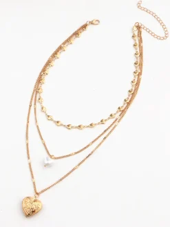 Online Triple Layered Heart Charm Necklace Necklaces|Accessories