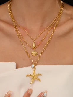 Outlet Triple Layers Pearl Starfish Necklace Necklaces|Accessories