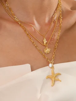 Outlet Triple Layers Pearl Starfish Necklace Necklaces|Accessories