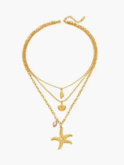 Outlet Triple Layers Pearl Starfish Necklace Necklaces|Accessories