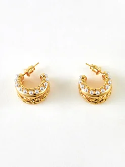 Triple-Layer Pearl Detail Hoop Earrings Earrings|Accessories