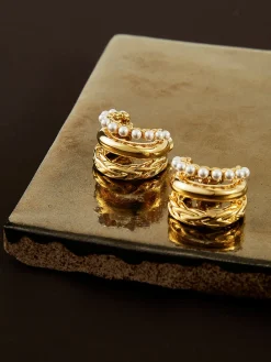 Triple-Layer Pearl Detail Hoop Earrings Earrings|Accessories