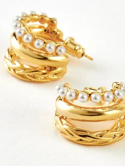 Triple-Layer Pearl Detail Hoop Earrings Earrings|Accessories