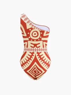 Sale Tropical Print One Piece Swimsuit Swimwear|Tops