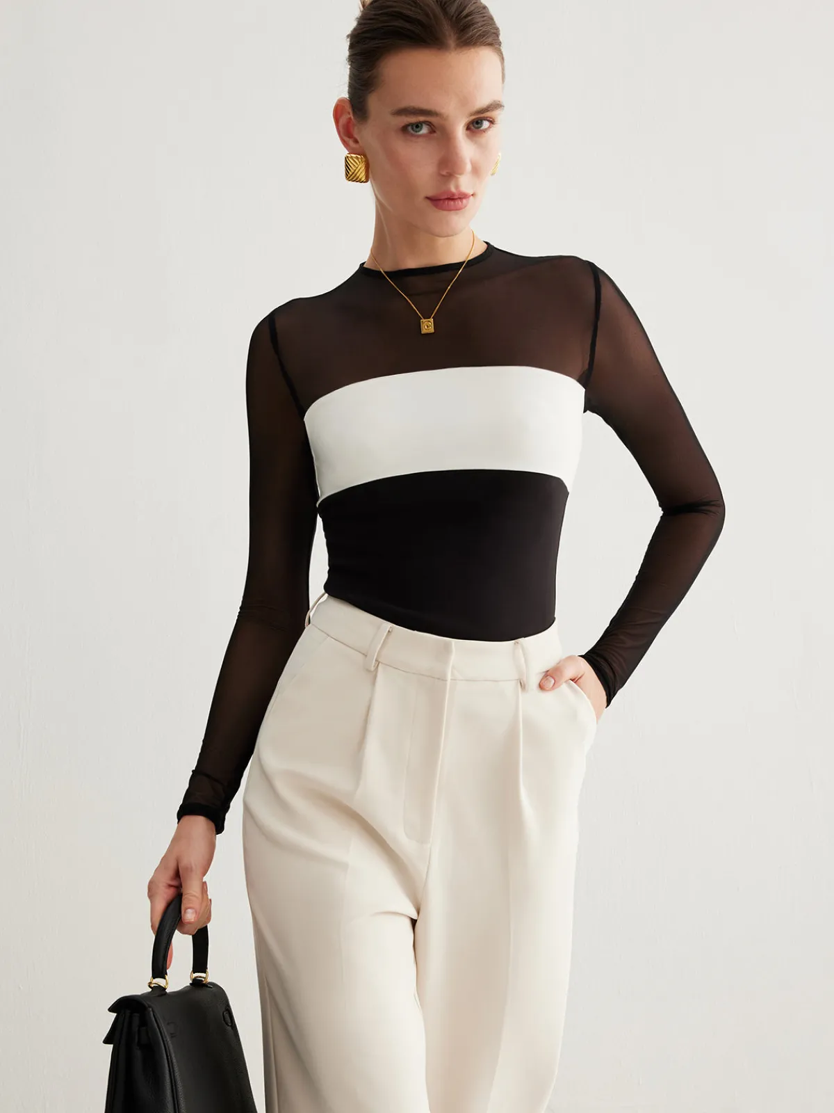 Discount Tulle Color Block Zipper Top T-shirts|Tops
