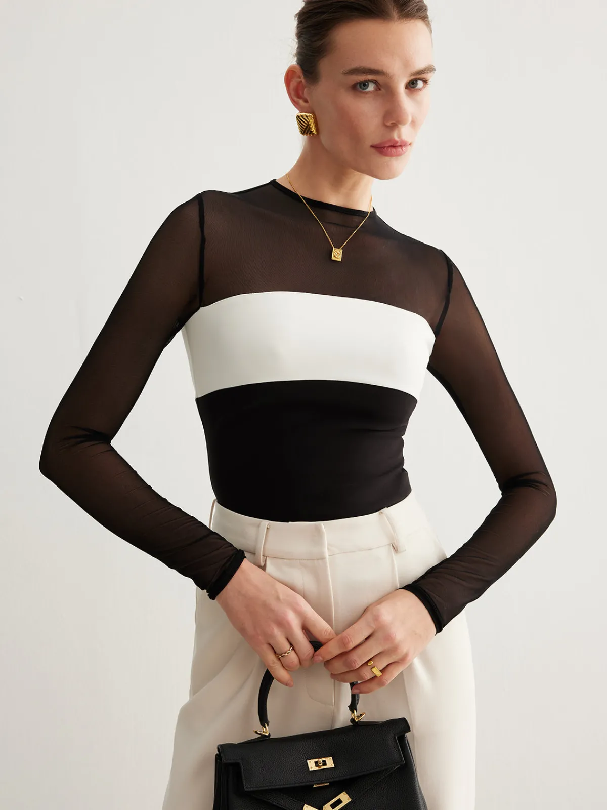Discount Tulle Color Block Zipper Top T-shirts|Tops