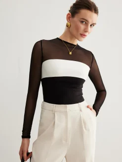 Discount Tulle Color Block Zipper Top T-shirts|Tops