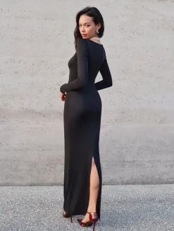 Tulle-Detail Metal Jersey Dress Black Dresses|Casual Dresses