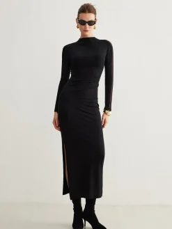 Best Tulle-Sleeve Plain Slim Dress Black Dresses|Casual Dresses