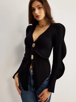 Outlet Turn Lock Wave-Sleeve Cardigan Cardigans|Sweaters & Cardigans